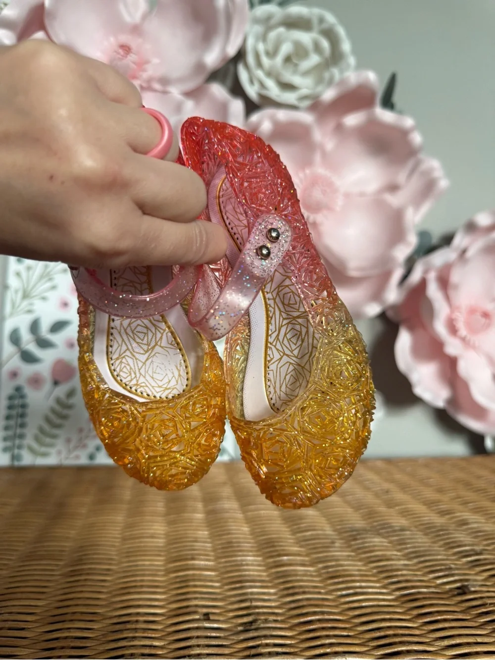 Girls Glitter Ombre Jelly Mary Jane Sandals - Pink & yellow